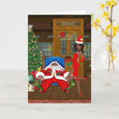 サンタ付きアフリカ系アメリカ人女性クリスマスカード カード (黄色い花)