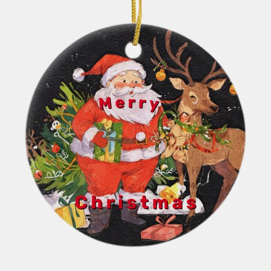 サンタ付きクリスマス – ホリデーシーズン セラミックオーナメント (正面)