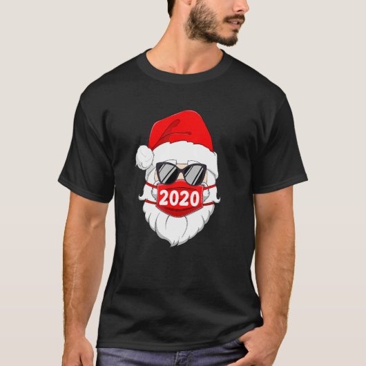 サンタ付き顔マスククリスマス2020ファミリーパジャマ Tシャツ (正面)