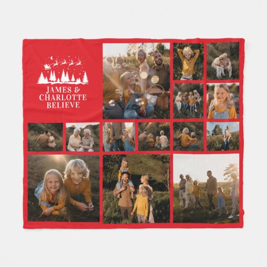 サンタ伝統的ス信じ写真コラージュ フリースブランケット (正面(横))