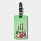 サンタ伝統的ホールディングの看板ツリーにかわいい動物たち ラゲッジタグ (正面縦)