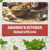 サンタ作りフルーツケーキクリスマスパーソナライズされた キッチンタオル (折り畳み)