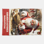 サンタ作りフルーツケーキクリスマスパーソナライズされた キッチンタオル (横)