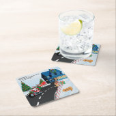 サンタ保マイギフトおもしろいサンタオンバイク スクエアペーパーコースター (インサイチュ)