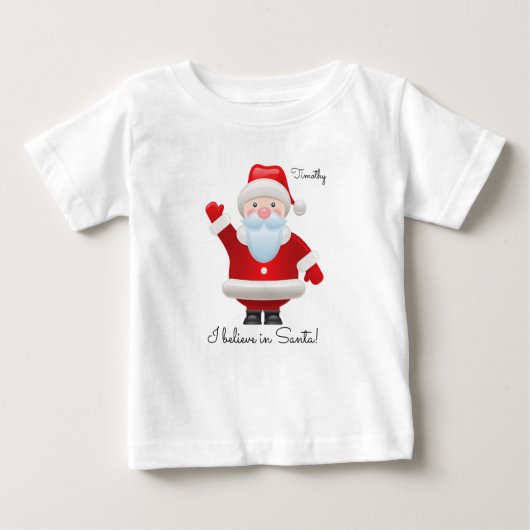 サンタ信じです。サンタクロースおもしろいクリスマス ベビーTシャツ (正面)