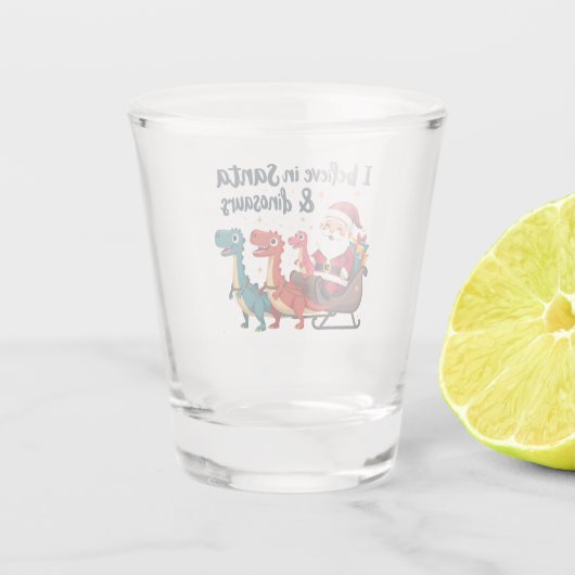 サンタ信じと恐竜(サンタに乗るディノス) ショットグラス (裏面)