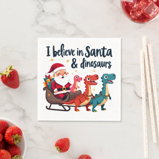 サンタ信じと恐竜(サンタに乗るディノス) スタンダードカクテルナプキン (インサイチュ)