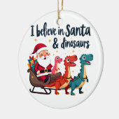 サンタ信じと恐竜（サンタに乗るディノス） セラミックオーナメント (左)