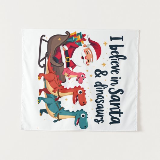 サンタ信じと恐竜(サンタに乗るディノス) タペストリー (正面(横))