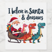 サンタ信じと恐竜(サンタに乗るディノス) ワインラベル (シングルラベル)