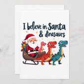 サンタ信じと恐竜(サンタに乗るディノス) 招待状 (正面/裏面)