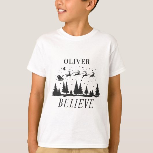 サンタ信じクリスマス伝統的ブラック Tシャツ (正面)