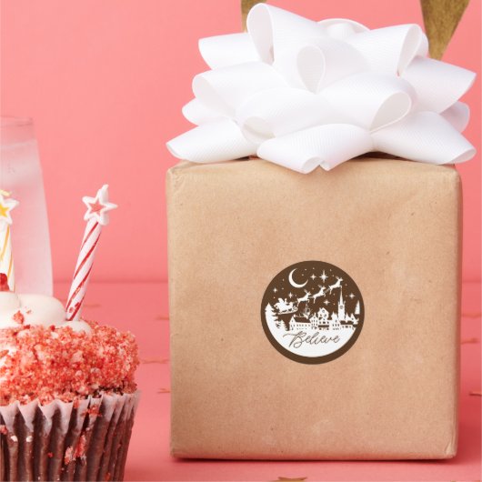 サンタ信じシルエット ラウンドシール (パーティー)