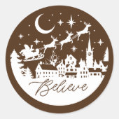 サンタ信じシルエット ラウンドシール (正面)