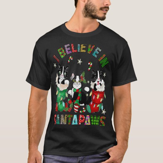サンタ信じプスの可愛い黒猫C服 Tシャツ (正面)