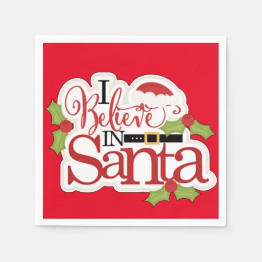サンタ信じーにいる スタンダードカクテルナプキン (正面)