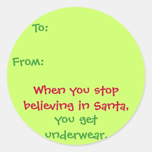 サンタ信じ/下着ステッカーギフトラベル ラウンドシール (正面)