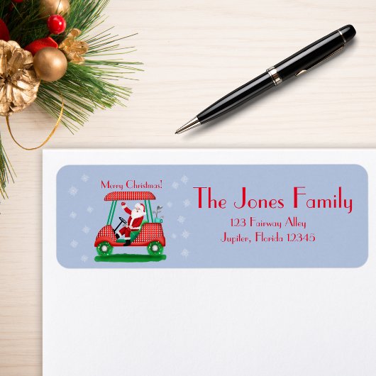 サンタ入りゴルフカート楽しいクリスマス！ ラベル