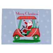 サンタ入りゴルフカート楽しいクリスマス！ ラージペーパーバッグ (裏面)