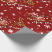 サンタ及びそりの包装紙。 赤 ラッピングペーパー (角)