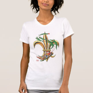 サンタ及びわにアヤメのクリスマスのTシャツ Tシャツ