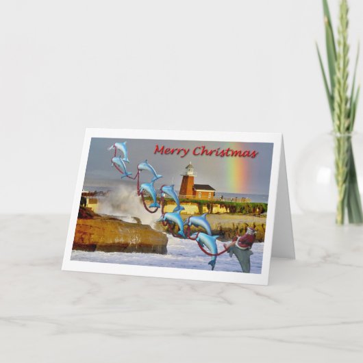 サンタ及びイルカのサンタクルスのクリスマスカード シーズンカード (正面)