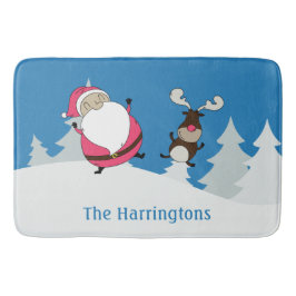 サンタ及びトナカイのかわいい名前をカスタムするのバス・マット バスマット