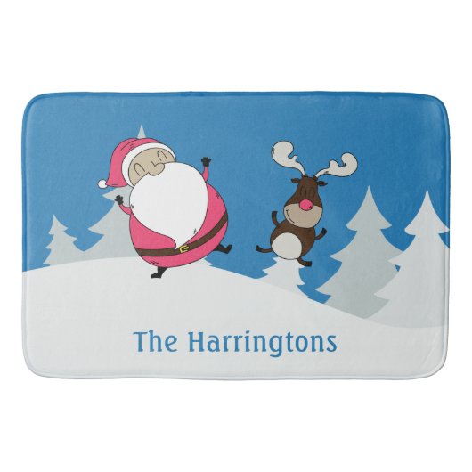 サンタ及びトナカイのかわいい名前をカスタムするのバス・マット バスマット (正面)