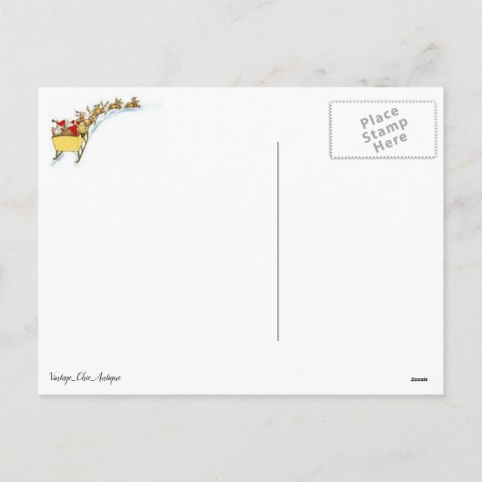 サンタ及びトナカイのそりの乗馬のモダンのヴィンテージ シーズンポストカード (裏面)