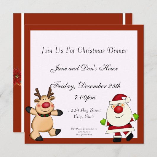 サンタ及びトナカイのクリスマスの休日 招待状 (正面/裏面)