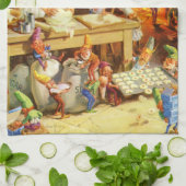 サンタ及び夫人クロース及び小妖精や小人はクッキーを焼きます キッチンタオル (折り畳み)