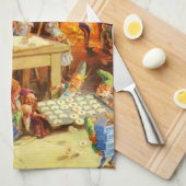 サンタ及び夫人クロース及び小妖精や小人はクッキーを焼きます キッチンタオル (四つ折り)