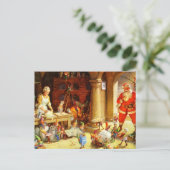 サンタ及び夫人クロース及び小妖精や小人はクッキーを焼きます シーズンポストカード (スタンド正面)