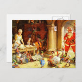 サンタ及び夫人クロース及び小妖精や小人はクッキーを焼きます シーズンポストカード (正面/裏面)