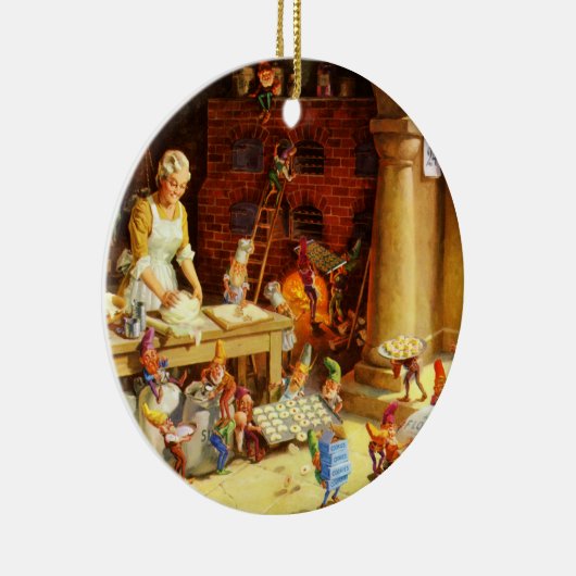 サンタ及び夫人クロース及び小妖精や小人はクッキーを焼きます セラミックオーナメント (右)