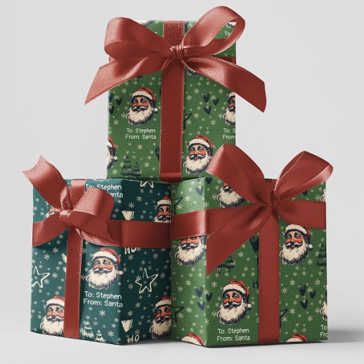 サンタ名前をカスタムするドードルズクリスマス ラッピングペーパーシート