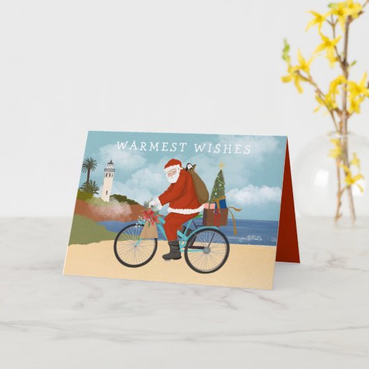 サンタ図解入りの、写真付きのライディングアサイクリングサマーホリデー カード (黄色い花)