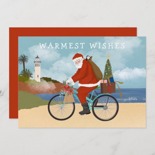 サンタ図解入りの、写真付きのライディングアサイクリングサマーホリデー シーズンカード (正面/裏面)