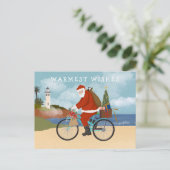 サンタ図解入りの、写真付きのライディングアサイクリングサマーホリデー シーズンポストカード (スタンド正面)