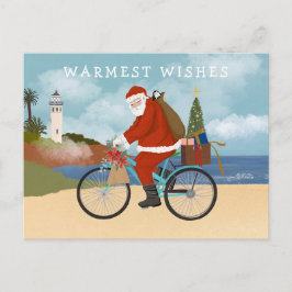 サンタ図解入りの、写真付きのライディングアサイクリングサマーホリデー シーズンポストカード