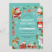サンタ図解入りの、写真付きのー・クリスマスの朝食 招待状 (正面/裏面)