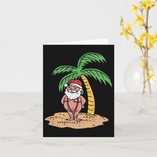サンタ夏の水着7月おもしろいのビーチでのクリスマス カード (黄色い花)