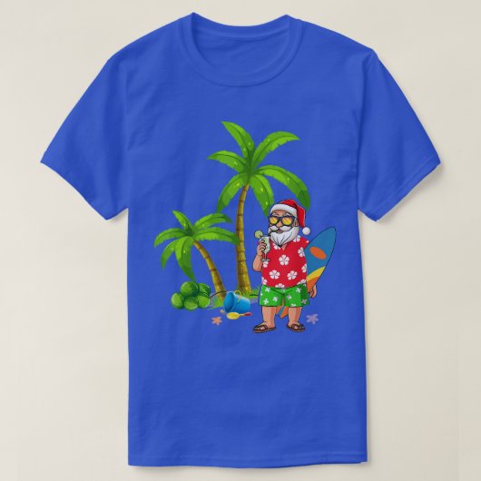 サンタ夏水着おもしろいクリスマスハワイアンサン Tシャツ (デザイン正面)