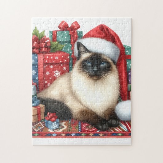 サンタ姿のシャム猫 クリスマス ジグソーパズル (縦)