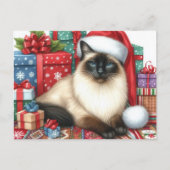 サンタ姿のシャム猫 クリスマス ホリデー ポストカード (正面)