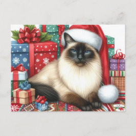 サンタ姿のシャム猫 クリスマス ホリデー ポストカード