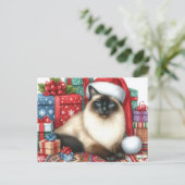 サンタ姿のシャム猫 クリスマス ホリデー ポストカード (スタンド正面)