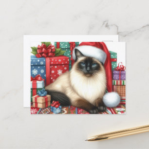 サンタ姿のシャム猫 クリスマス ホリデー ポストカード