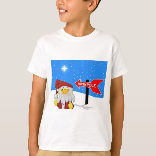 サンタ姿のダニーダックが北極へ向かう Tシャツ (正面)