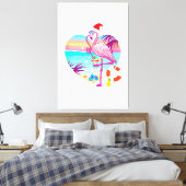 サンタ威厳があるハットサムのピンクのフラミンゴ キャンバスプリント (インサイチュ (寝室))